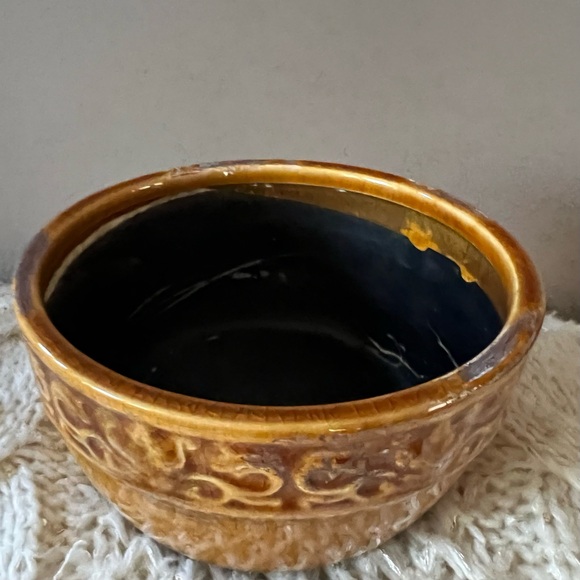 VINTAGE Rustic GLAZED Crackle CERAMIC Amber BOWL - Picture 9 of 15